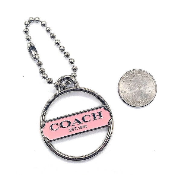 Rare COACH Pink Enamel Medallion Purse Charm Keychain Fob Tag Retired - Picture 3 of 6